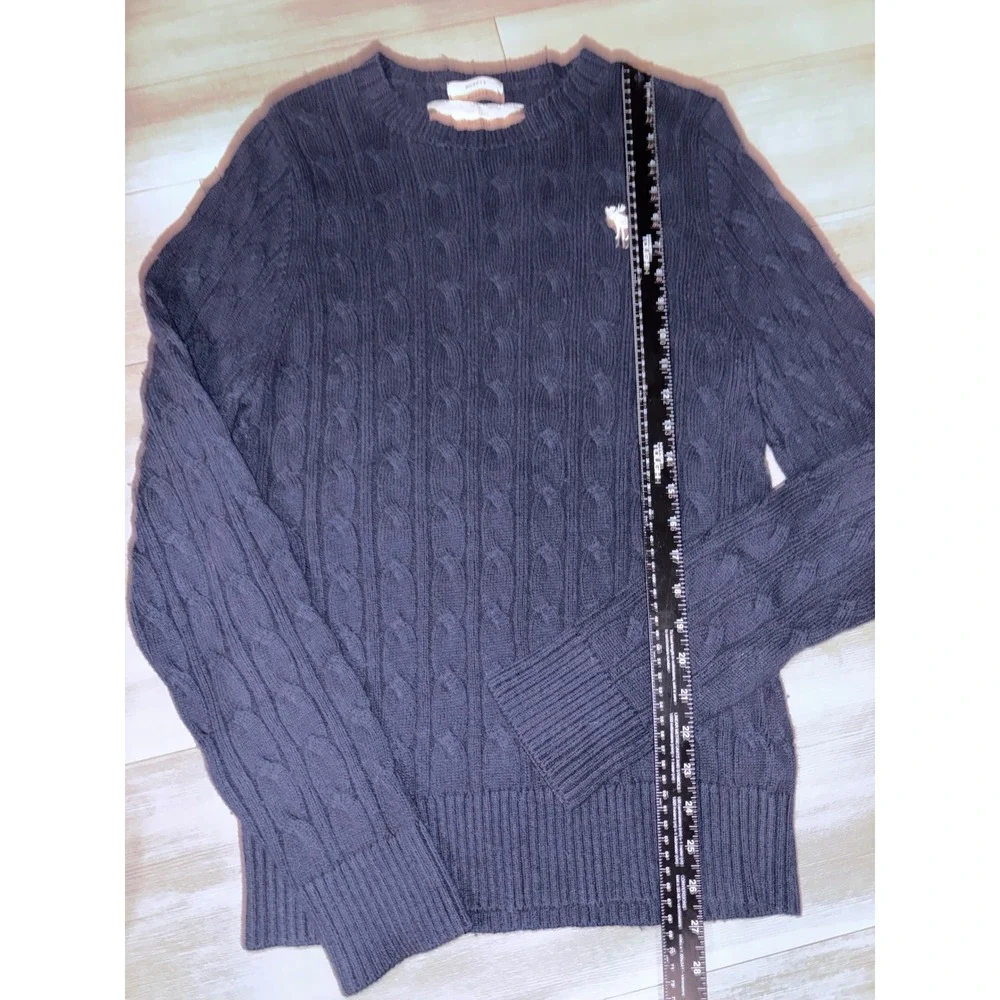 Abercrombie & Fitch Mens Muscle Fit Cable Knit Sweater Navy Blue XL Pullover